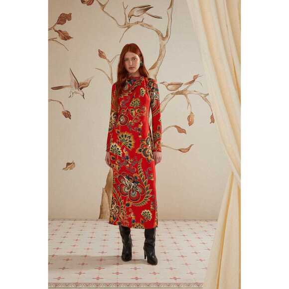 FARM Rio Dresses & Skirts - FARM Rio Red Maxi Floral Cutout LENZING™ ECOVERO™ Viscose Half lined Midi Dress